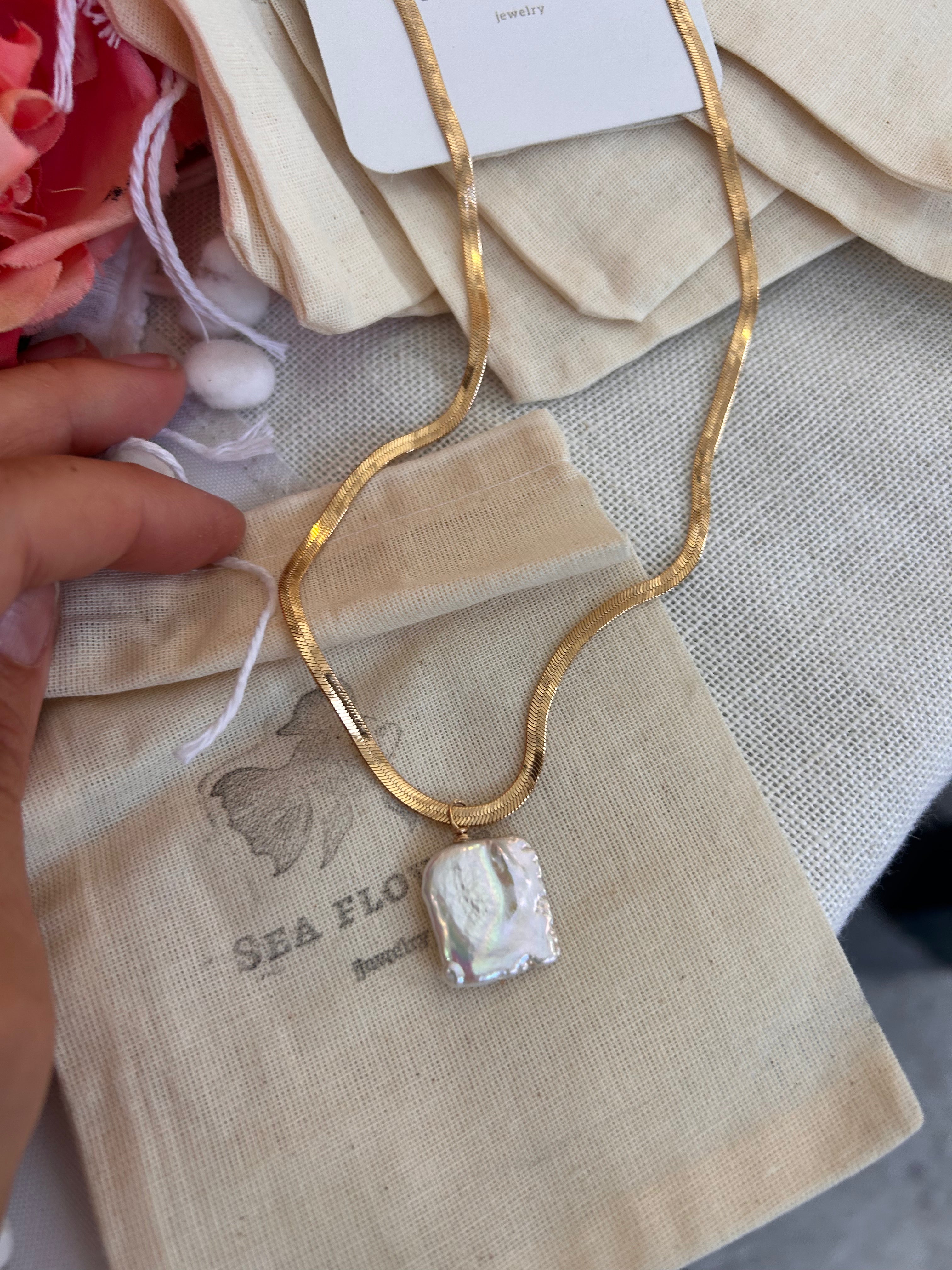 Fresh Water (Square) coin Pearl Necklace