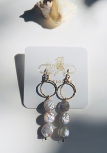 Tripple Coin Pearl Drop  Earrings